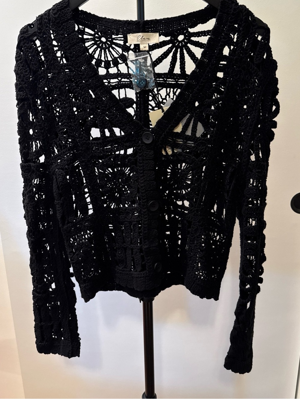 Elan Women's Blake Crochet Cardigan Black size M NWT - Picture 7 of 7